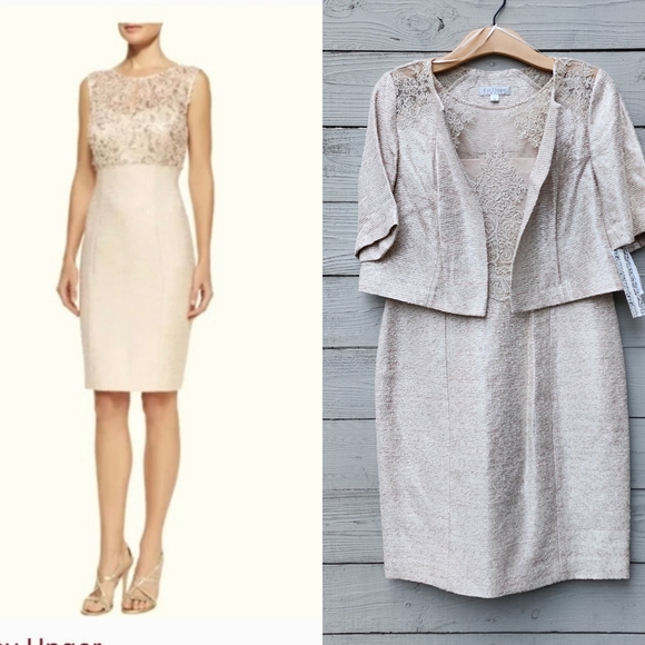 NWT Kay Unger Champagne Dress Jacket Set - Picture 1 of 14